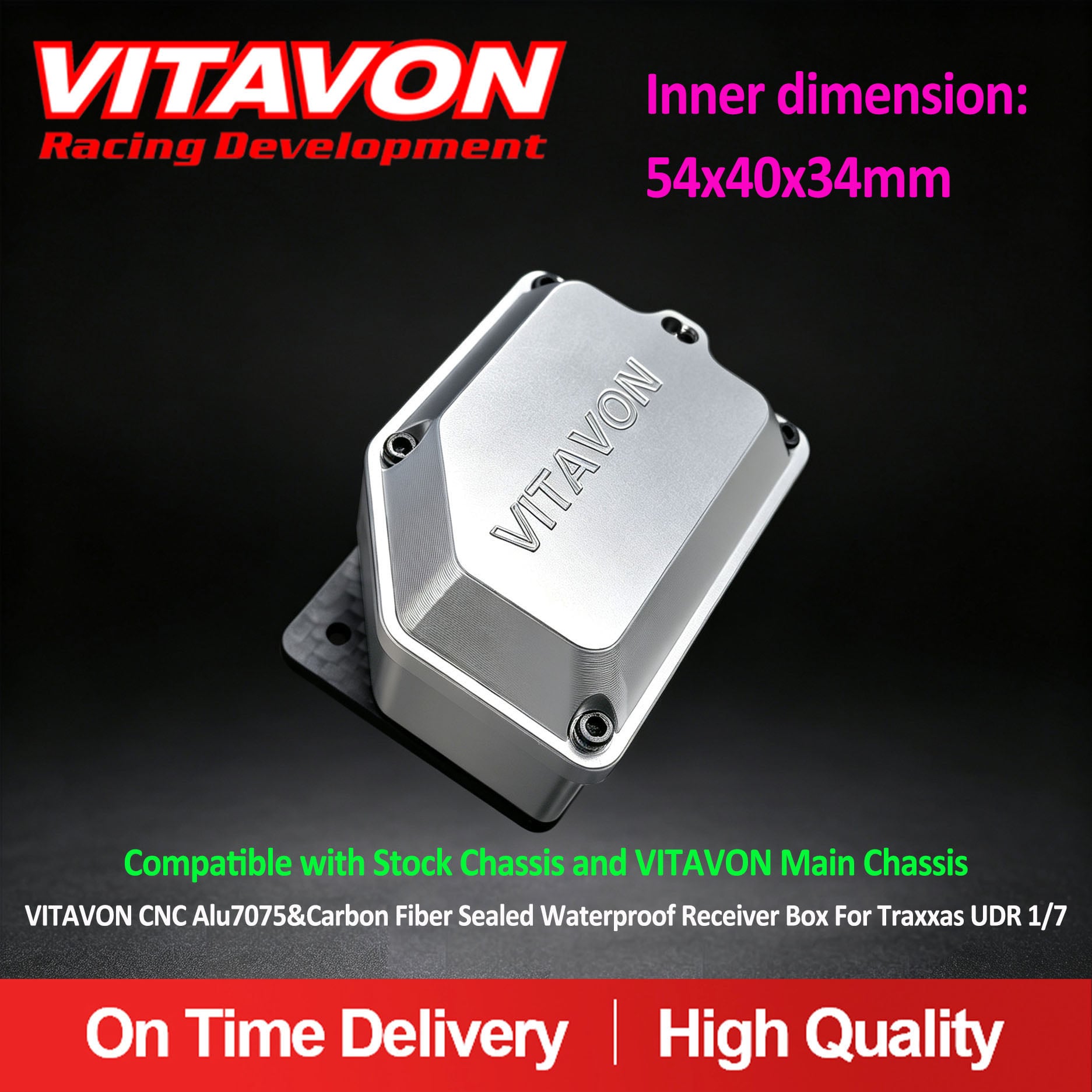 VITAVON CNC Alu7075 & Carbon Fiber Sealed Waterproof Receiver Box For Traxxas UDR 1/7