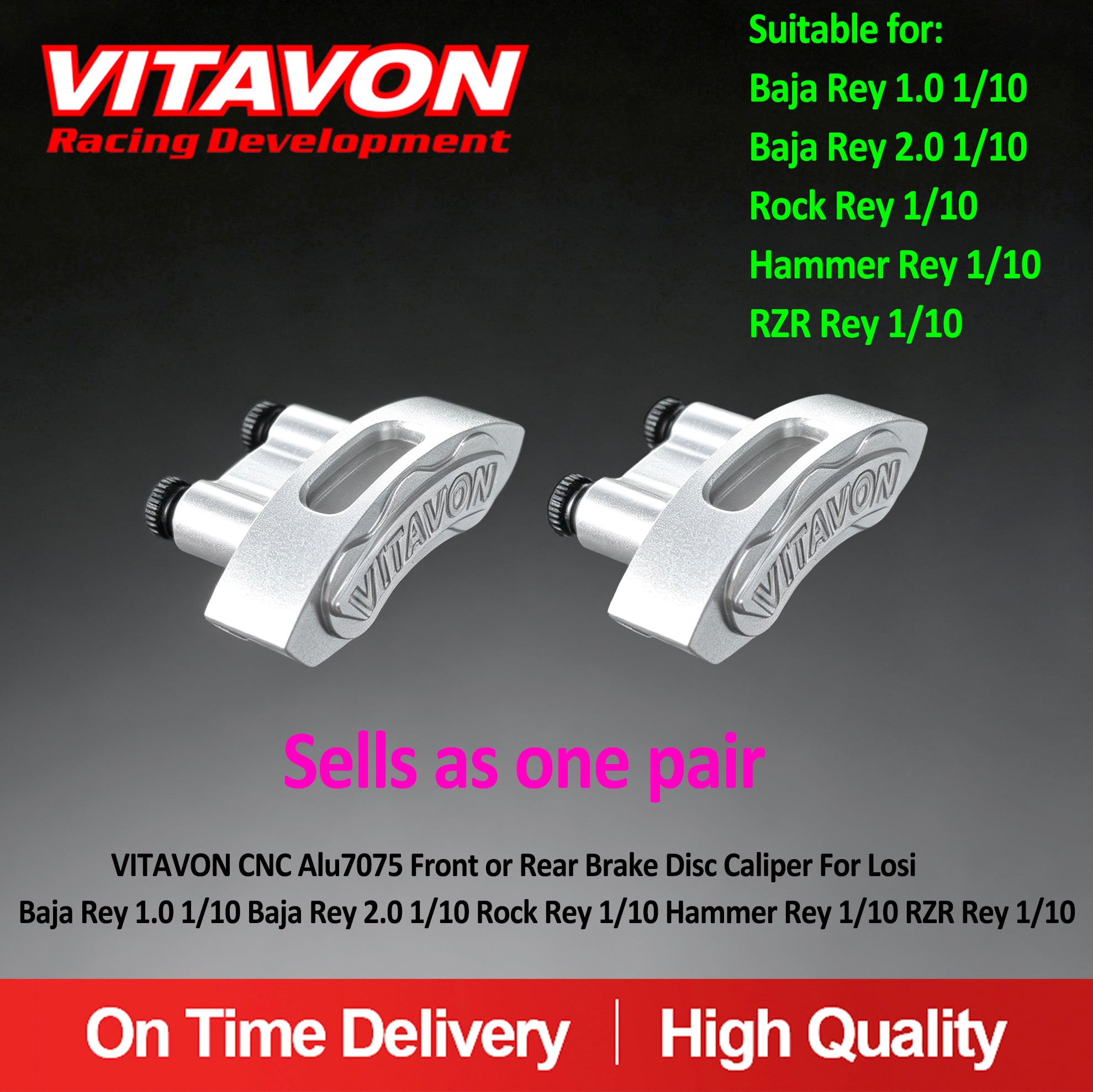 VITAVON CNC Alu7075 Front or Rear Brake Disc Caliper For Losi Baja Rey 1.0 1/10 Baja Rey 2.0 1/10 Rock Rey 1/10 Hammer Rey 1/10 RZR Rey 1/10
