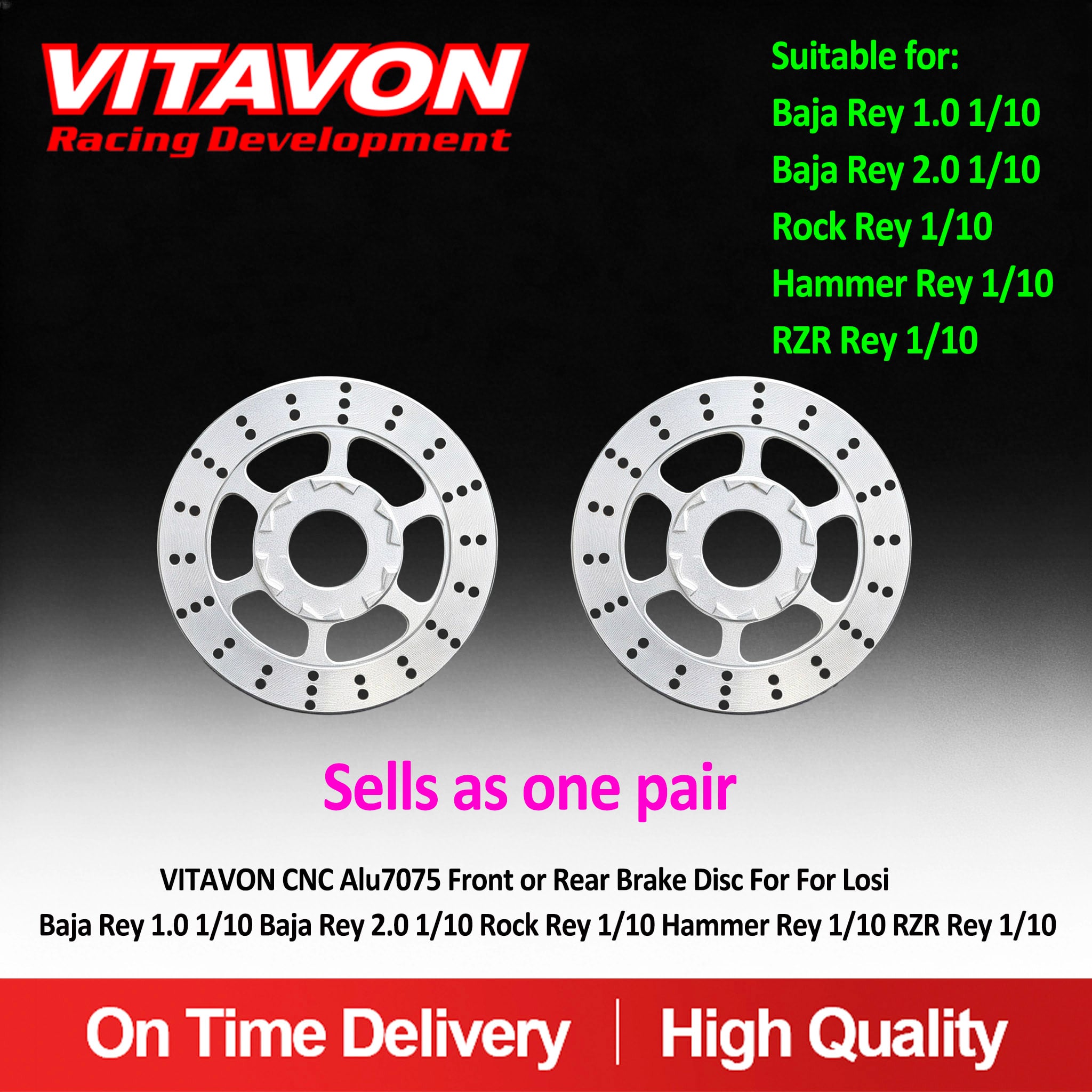 VITAVON CNC Alu7075 Front or Rear Brake Disc For Losi Baja Rey 1.0 1/10 Baja Rey 2.0 1/10 Rock Rey 1/10 Hammer Rey 1/10 RZR Rey 1/10