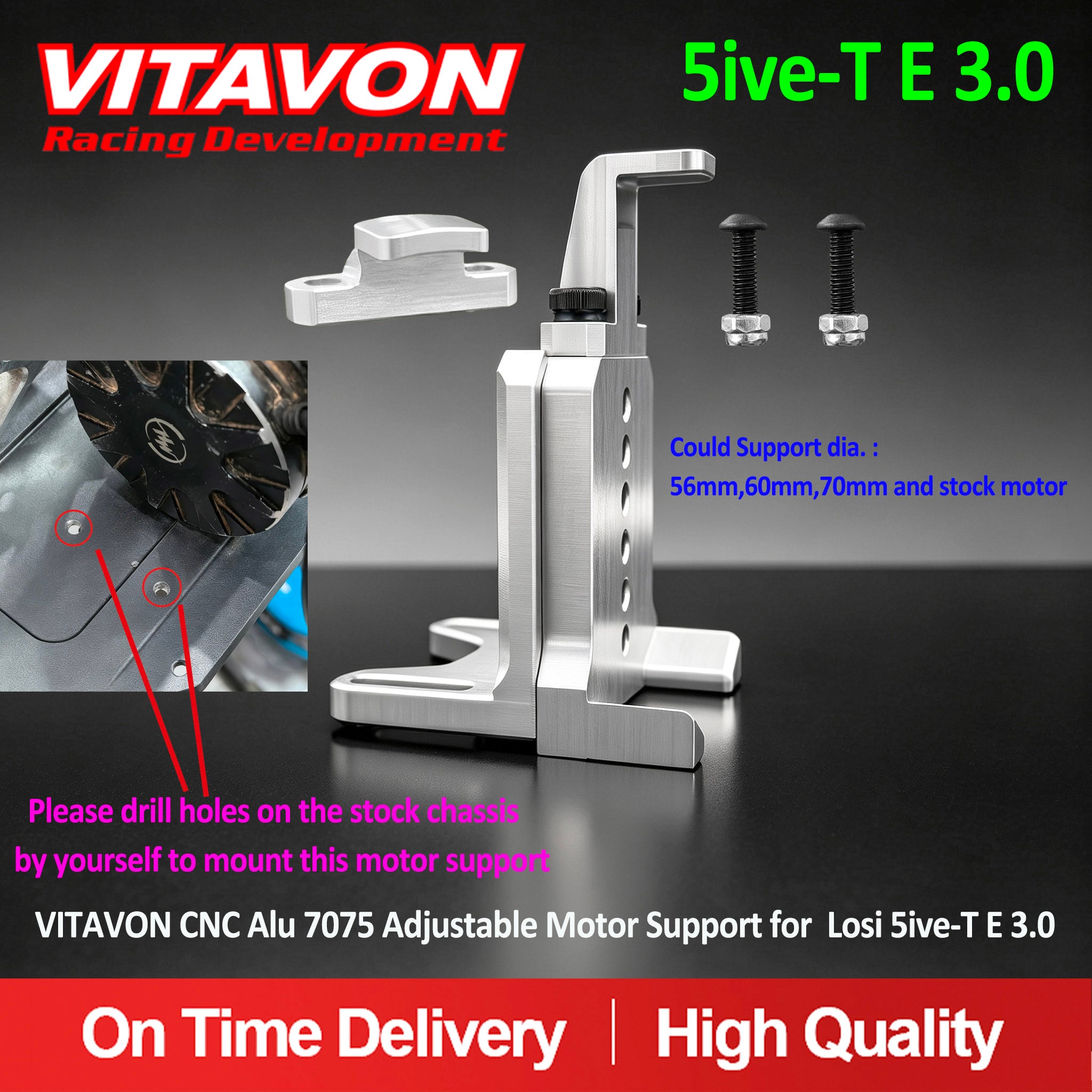 VITAVON CNC Alu 7075 Adjustable Motor Support for  Losi 5ive-T E 3.0 1/5