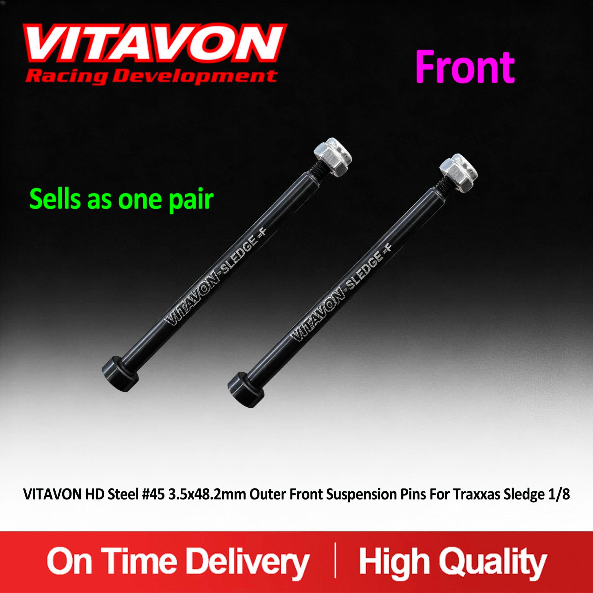 VITAVON HD Steel #45 3.5×48.2mm Outer Front Suspension Pins For Traxxas Sledge 1/8 TRA9542