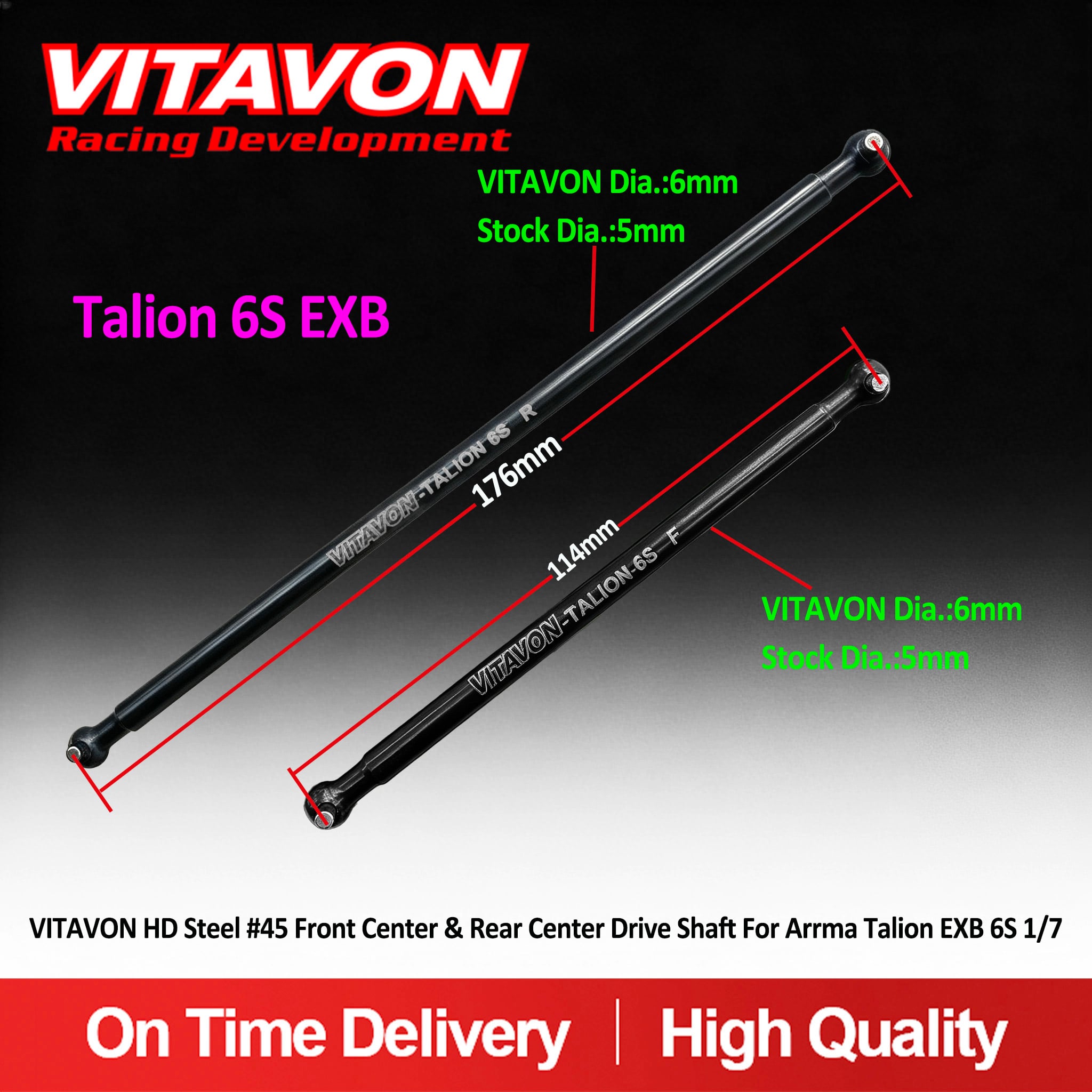 VITAVON HD Steel #45 Front Center & Rear Center Drive Shaft For Arrma Talion 6S  EXB 1/7