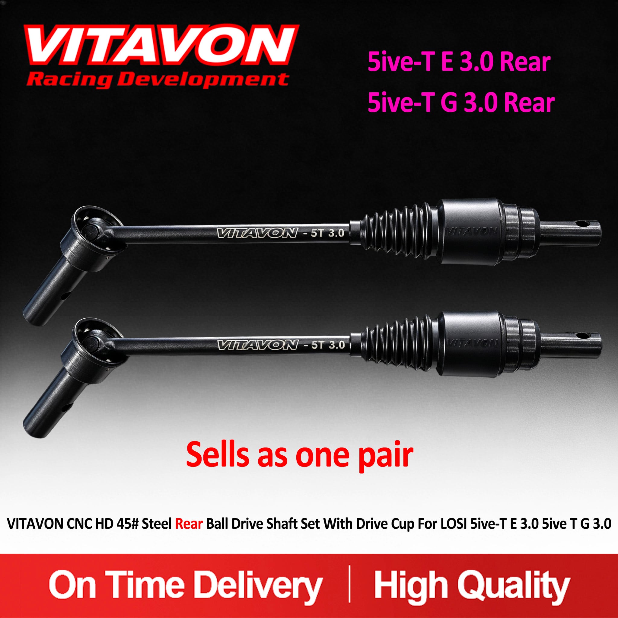 Vitavon CNC HD 45# Steel Ball Drive Shaft Set For LOSI 5T E 3.0 & 5T G 3.0 Rear