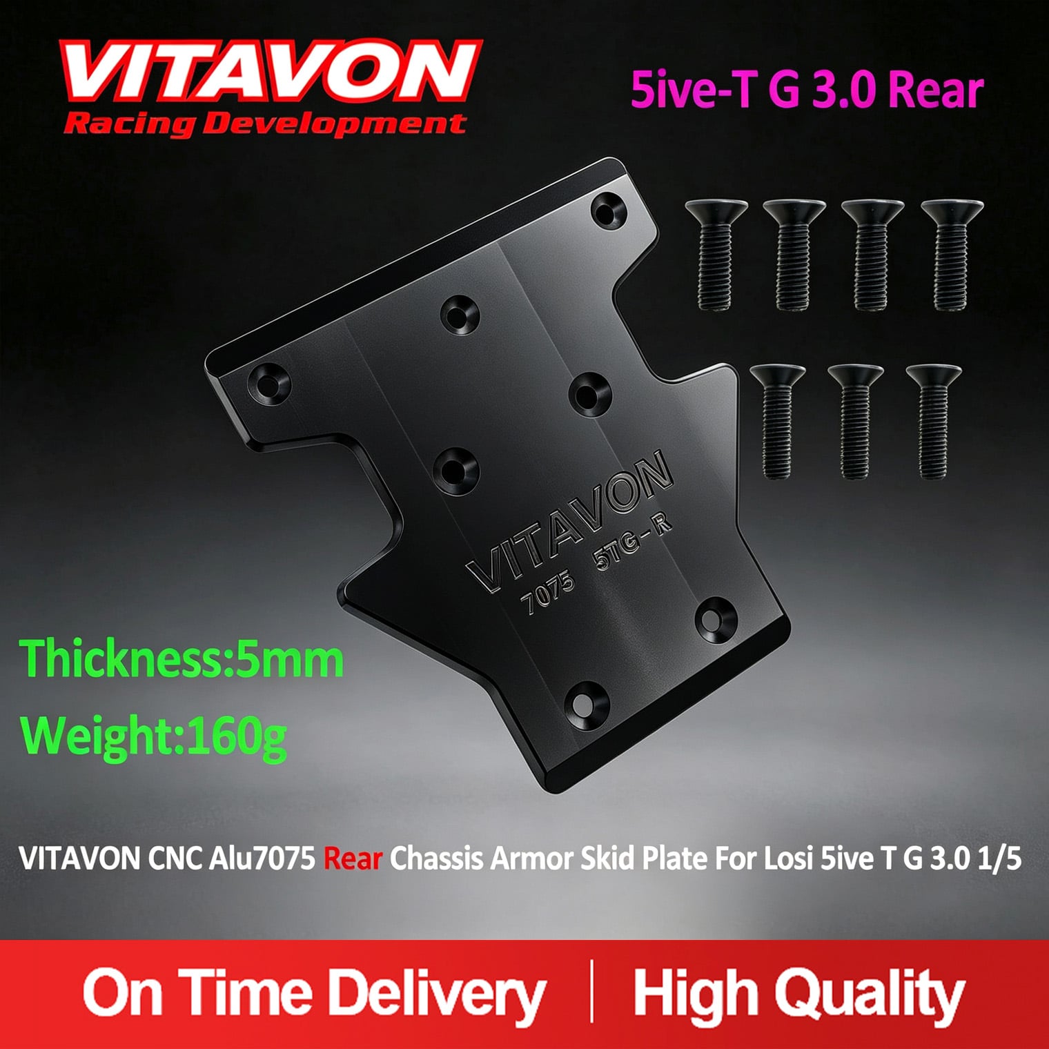 VITAVON CNC Alu7075 Rear Chassis Armor Skid Plate For Losi 5ive T G 3.0 1/5