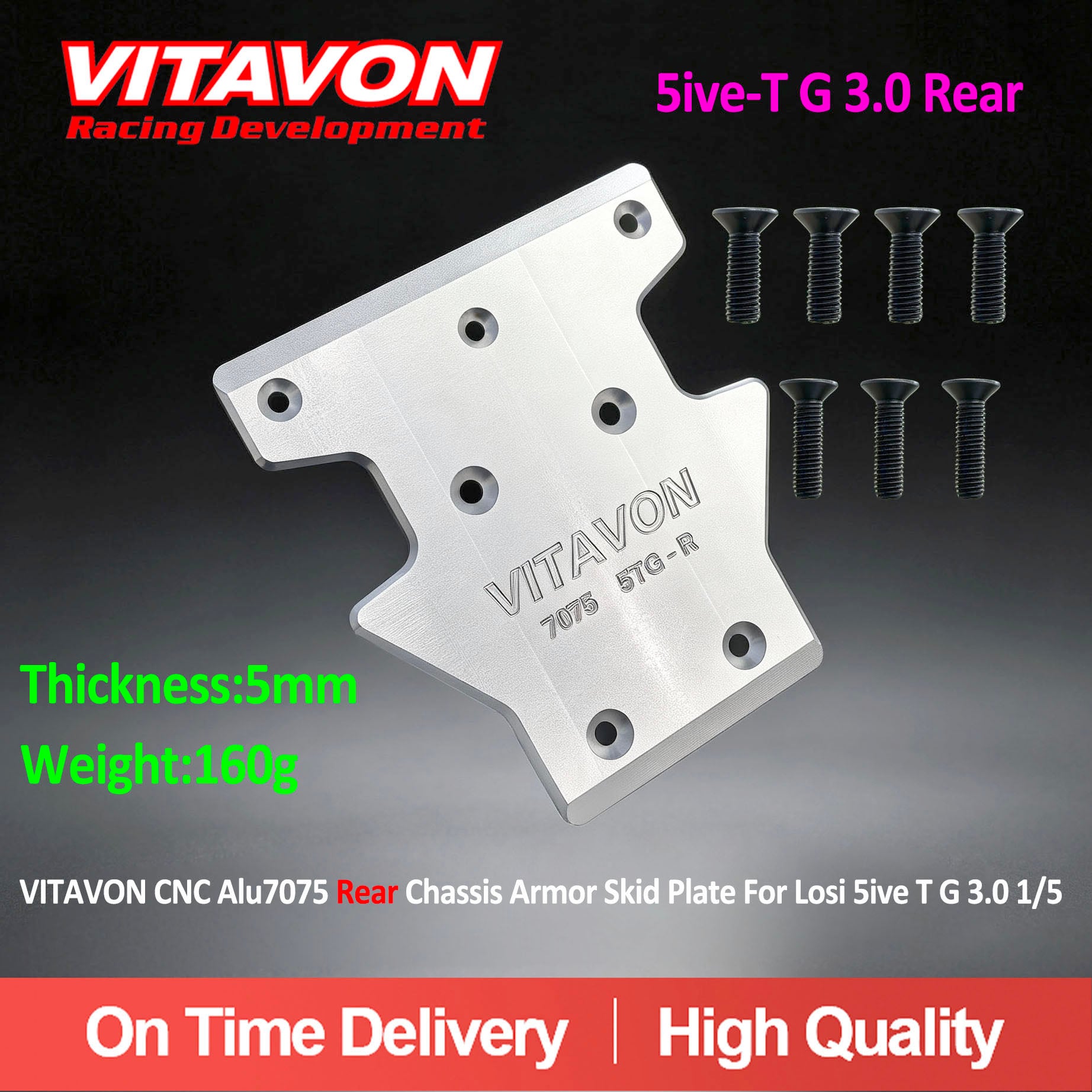 VITAVON CNC Alu7075 Rear Chassis Armor Skid Plate For Losi 5ive T G 3.0 1/5