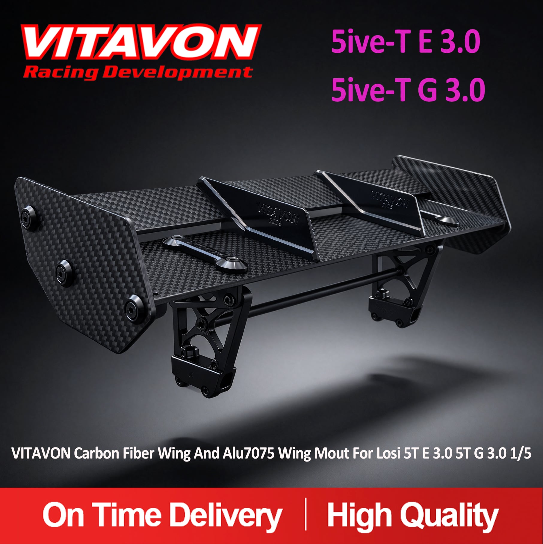 VITAVON Carbon Fiber Wing And Alu7075 Wing Mout For Losi 5T E 3.0 5T G 3.0 1/5