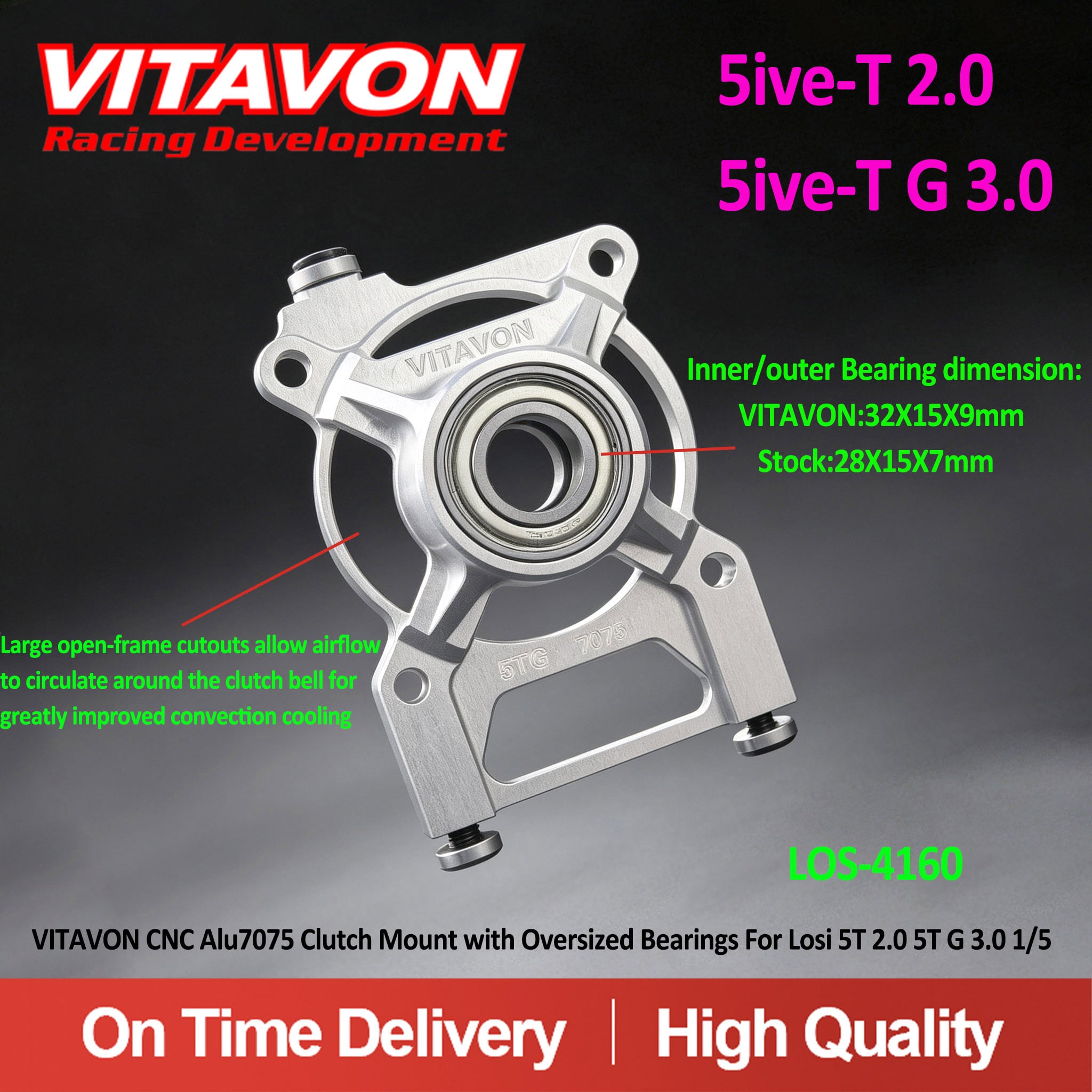 VITAVON CNC Alu7075 Clutch Mount For Losi 5ive T2.0 5T G 3.0 1/5