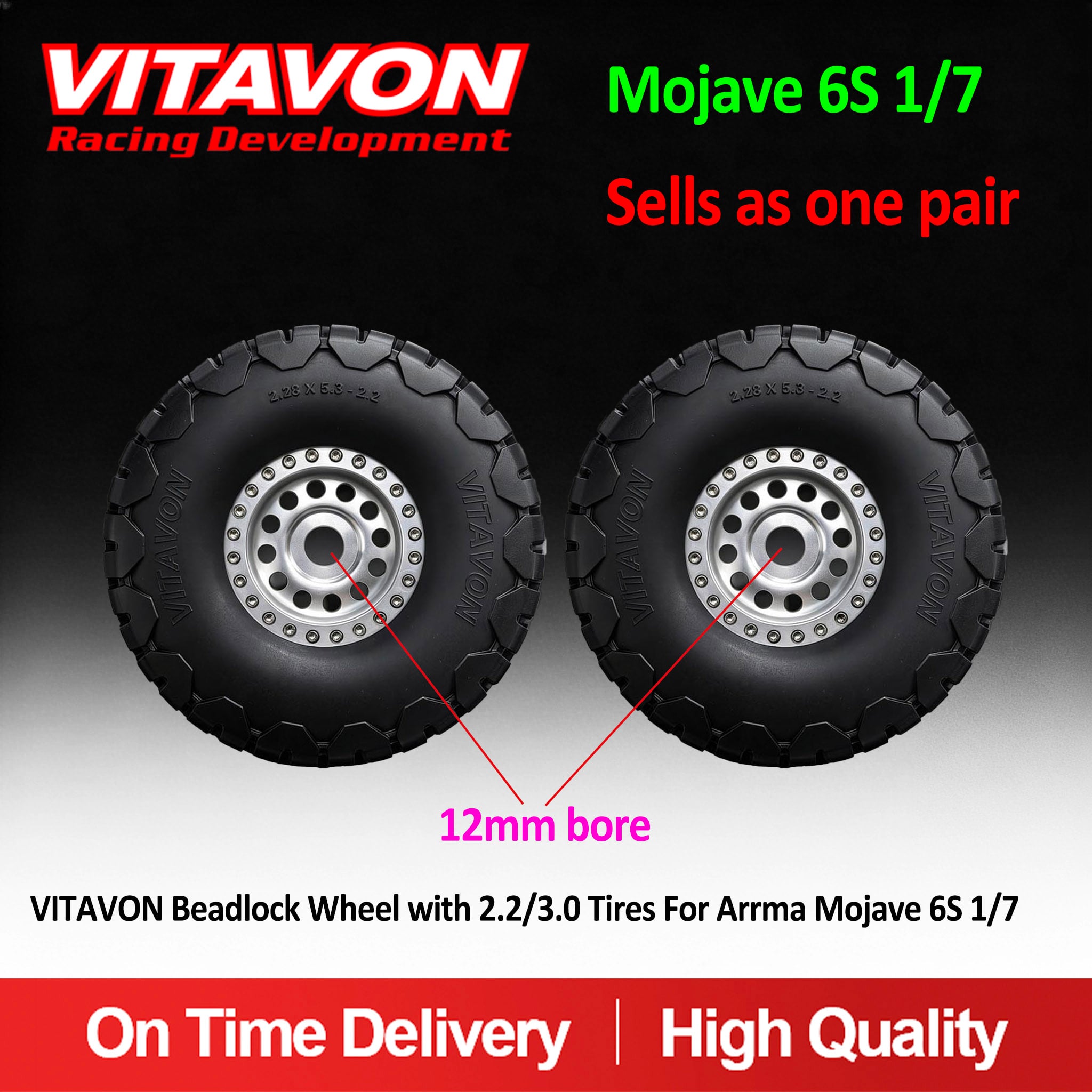 VITAVON Beadlock Wheel with 2.2/3.0 Tires For Arrma Mojave 6S 1/7