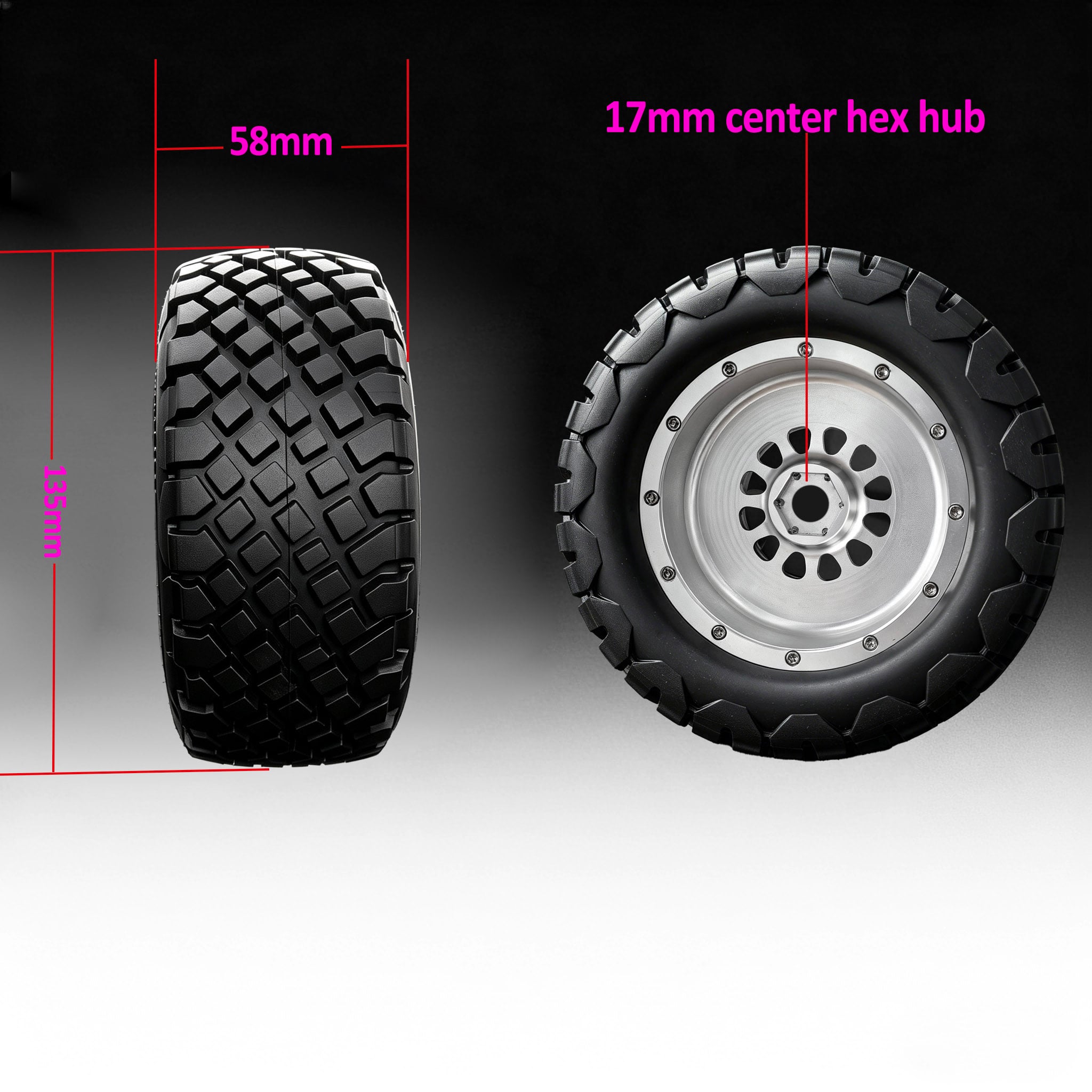 VITAVON Beadlock Wheel with 2.2/3.0 Tires For Arrma Mojave 6S 1/7