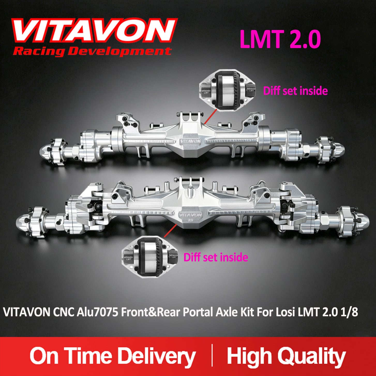 VITAVON CNC Alu7075 Portal Axle Kit With Internals For Losi LMT2.0 1/8