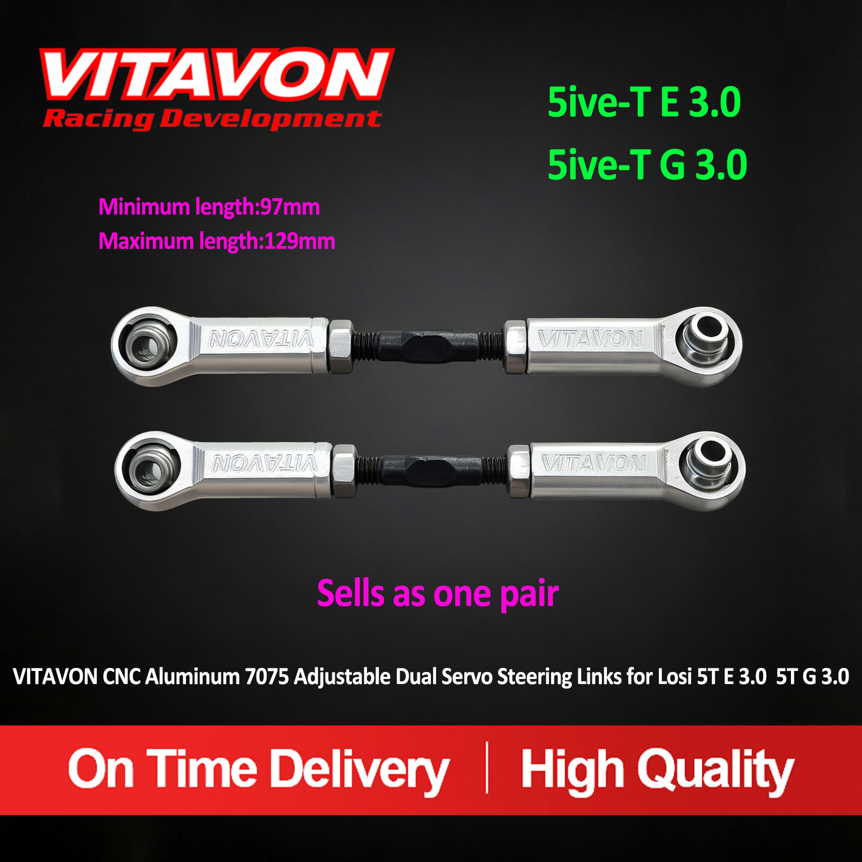 Vitavon CNC Alu 7075 Dual Servo Steering Links For LOSI 5T E 3.0 5T G 3.0 1/5