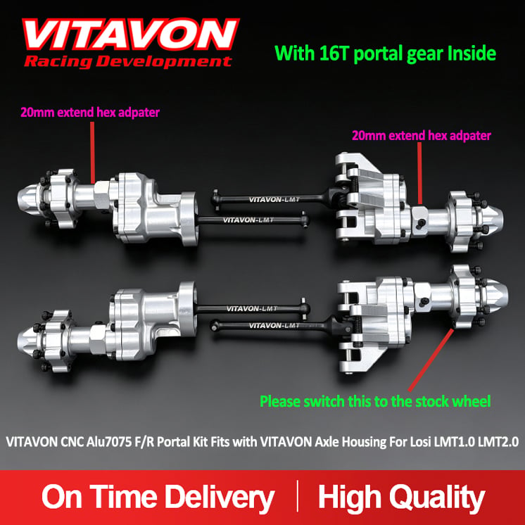VITAVON CNC Alu7075 F/R Prtal Kit with 20mm Hex Adapter Fits with VITAVON Axle Housing For Losi LMT1.0 LMT2.0 1/8