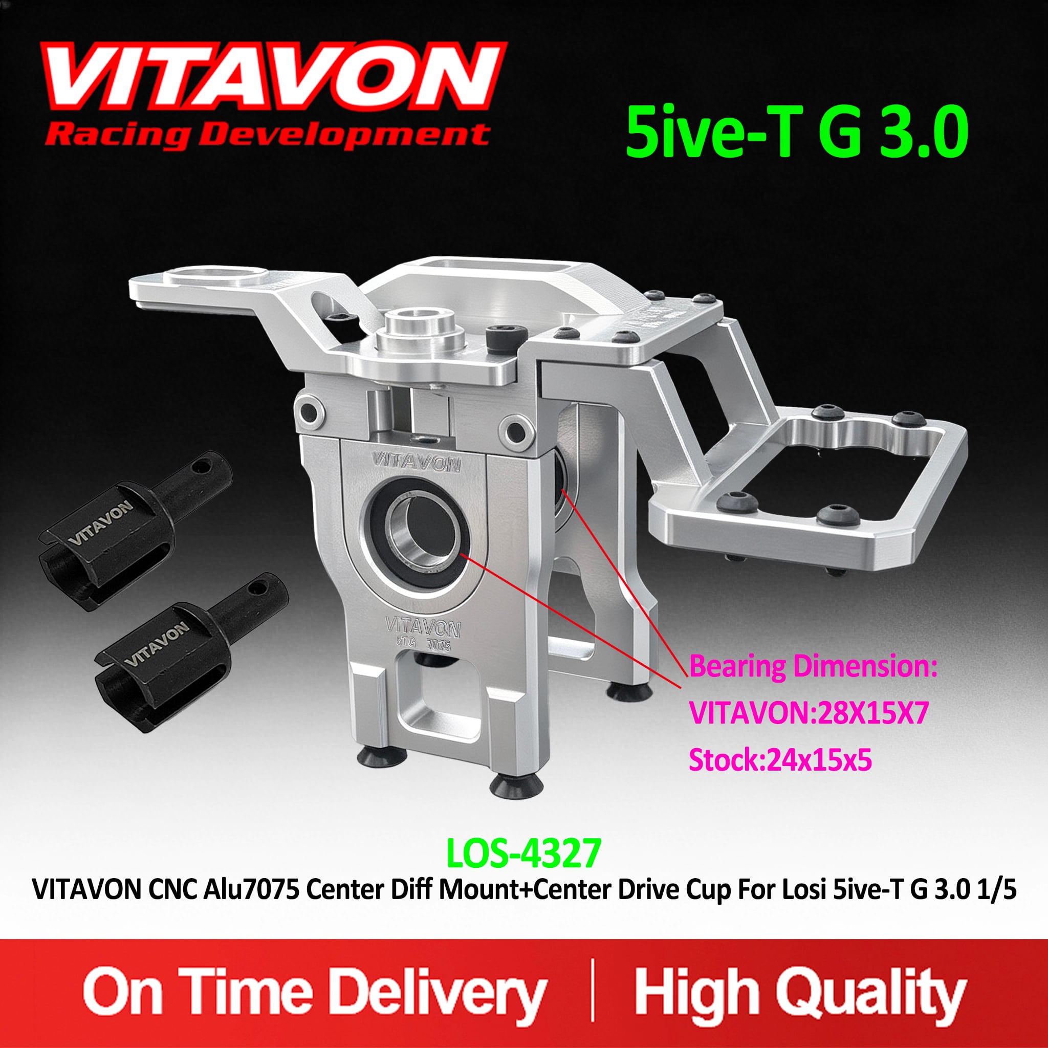 VITAVON CNC Alu7075 Redesigned Center Diff Mount + Center Drive Cup for Losi 5ive-T G 3.0 1/5