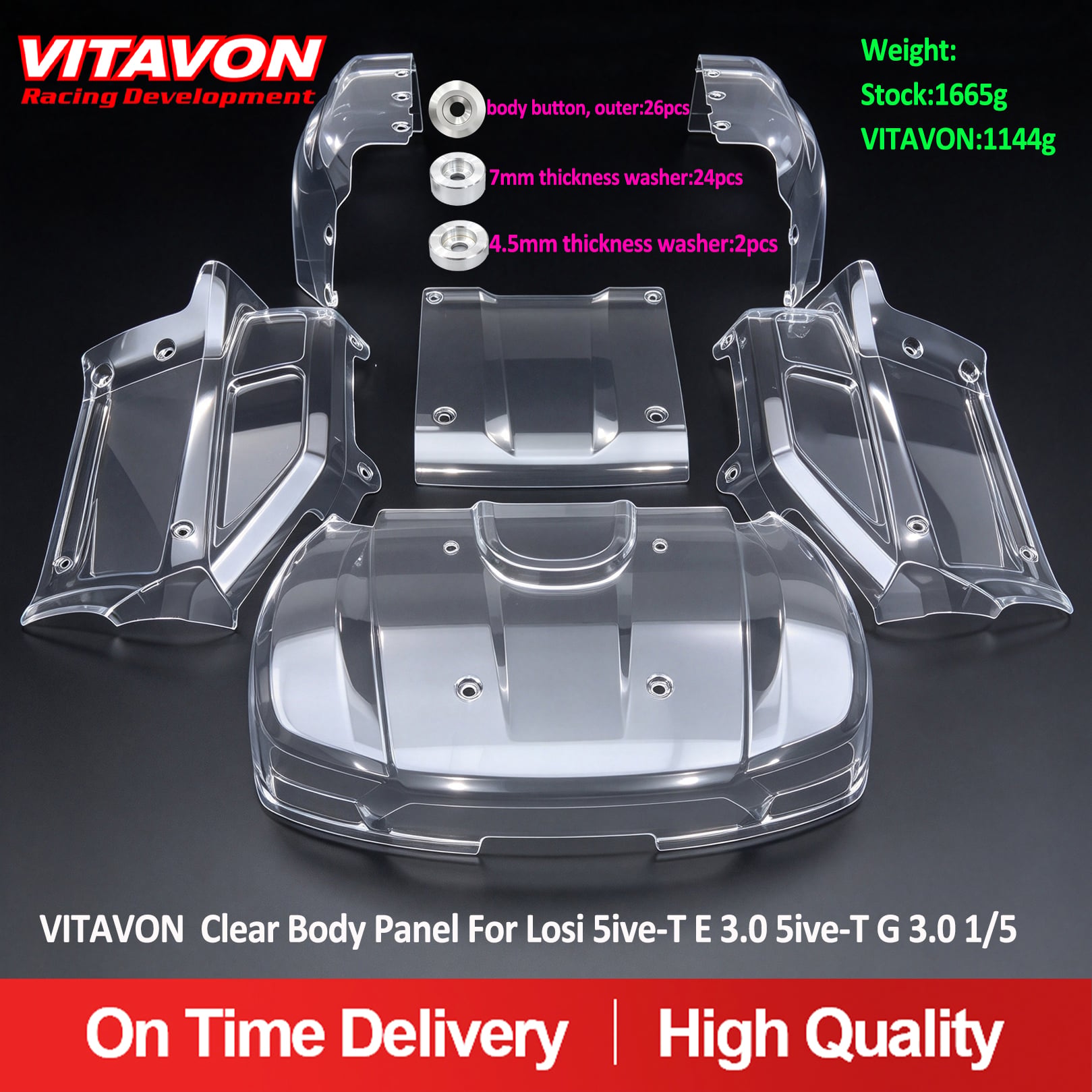 VITAVON Clear PC Body Panel Kit For Losi 5ive-T E 3.0 / 5ive-T G 3.0 1/5 RC Truck, Lightweight DIY Paint Shell