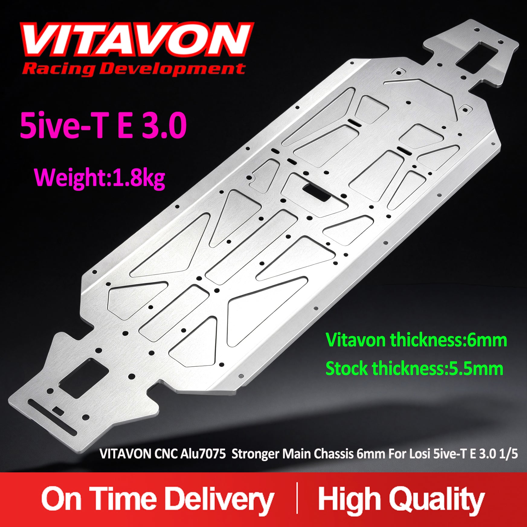 VITAVON CNC Alu 7075 Heavy‑Duty 6mm‑Thick Main Chassis for Losi 5T E 3.0 1/5  